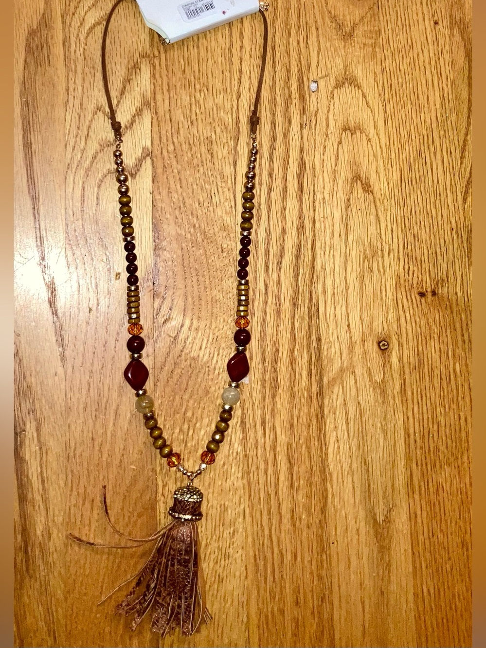 CATO Boho Tassel Beaded Necklace,  Brown, Olive, Burgundy,  Amber - NWT